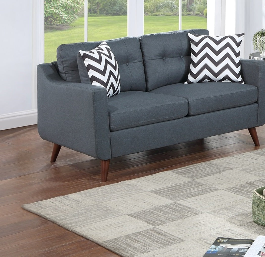 Modern Cozy Sofa Loveseat w Pillows 2pc Sofa Set Blue Gray Polyfiber Couch Tufted Cushions Living Room