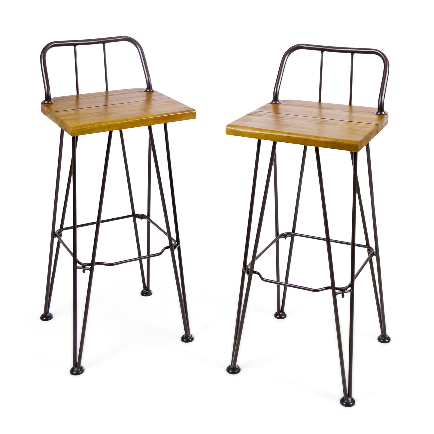 Outdoor Acacia Wood Barstool with Angled Metal Legs, Brown