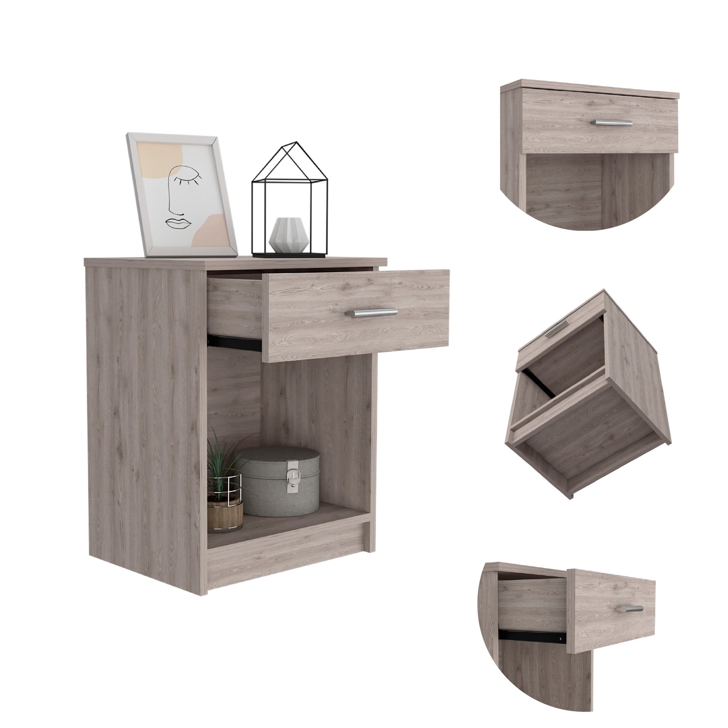 Light Grey 1-Drawer 1-Shelf Nightstand