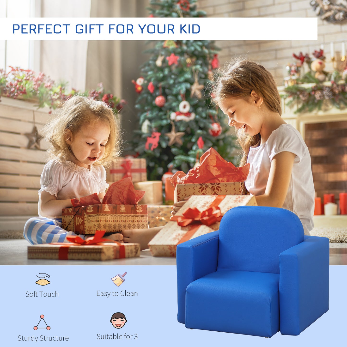 2-in-1 Multifunctional Kids Sofa Convertible Table and Chair Set for 3 years old Boys Girls, Blue