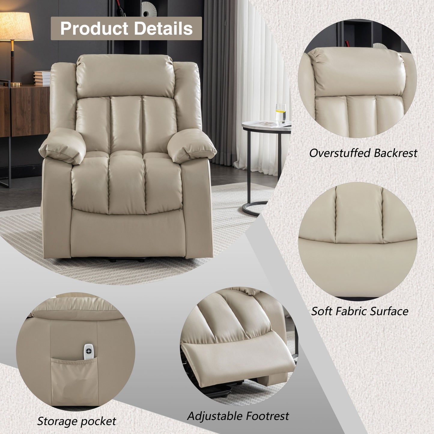 Lehboson Lift Recliner Chair, Electric Power Lift Recliner Chair for Elderly, (Beige)