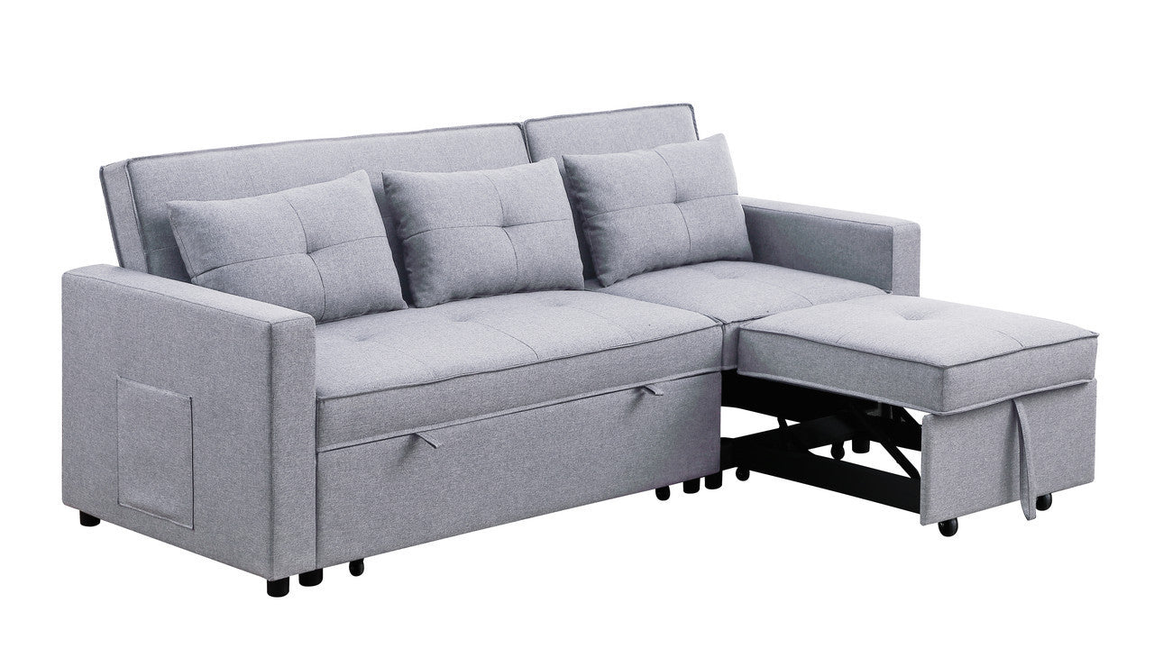 Zoey 79.75" Light Gray Linen Convertible Sleeper Sofa with Side Pocket