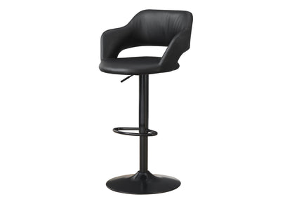 Bar Stool, Swivel, Bar Height, Adjustable, Black Metal, Leather Look, Contemporary, Modern