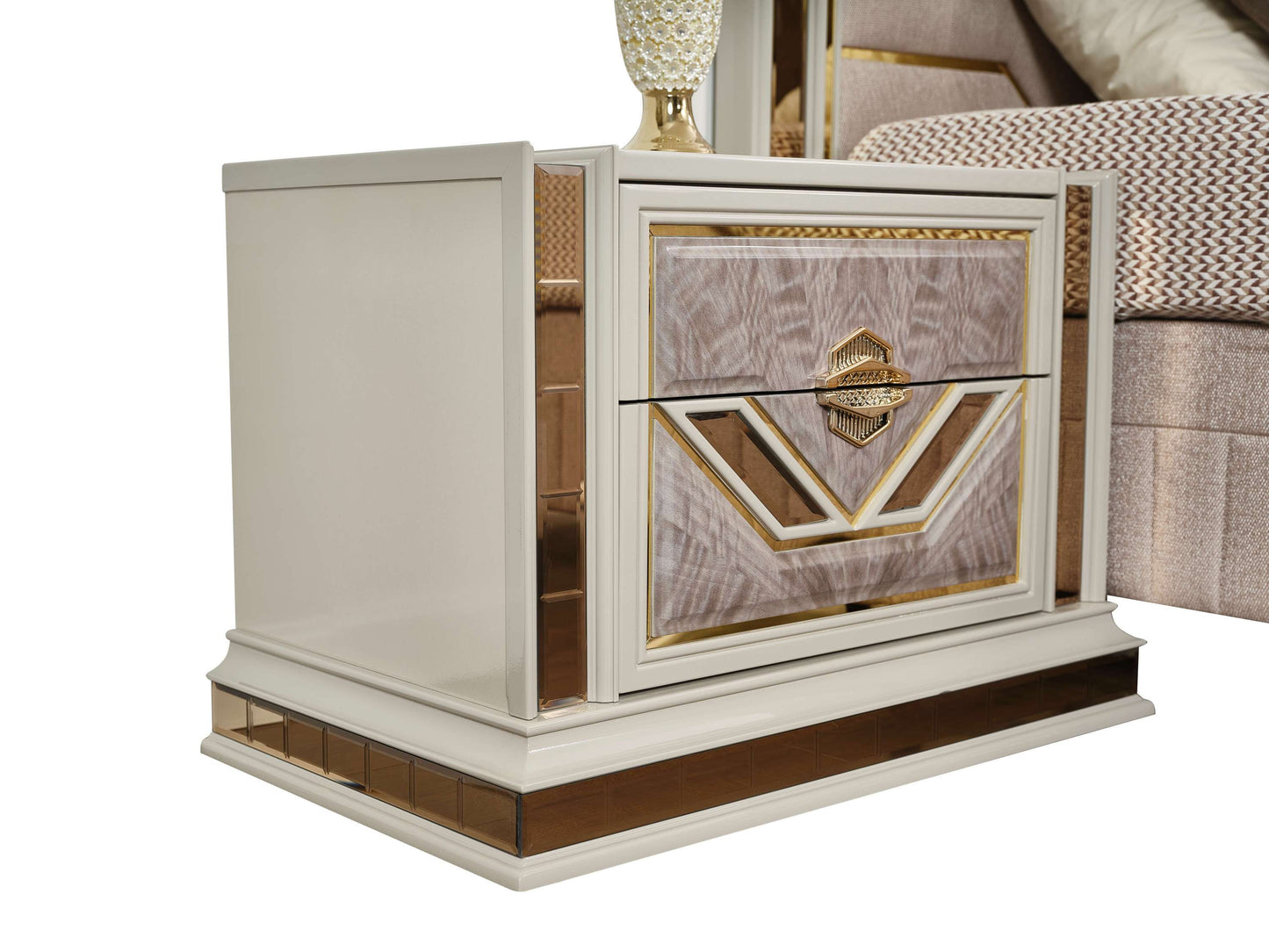 Omari Modern Style 2-Drawer Night stand Made with Wood and Gold Accents in Beige