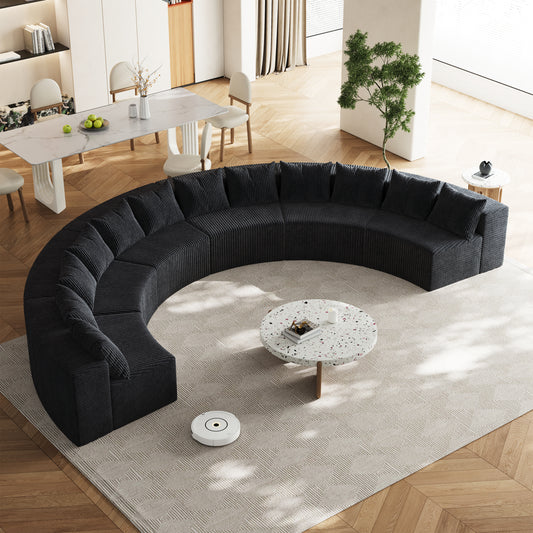 Corduroy curved sectional Foam sofa with 12 pillows,Curved Symmetrical Modular Semi Circular Sofa Sectional for bedroom, living room, office for leisure or nap, reading room, and lobby(six modules)
