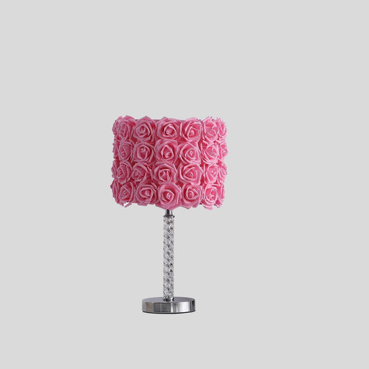 18.25" Pink Roses in Bloom Acrylic / Metal Table Lamp