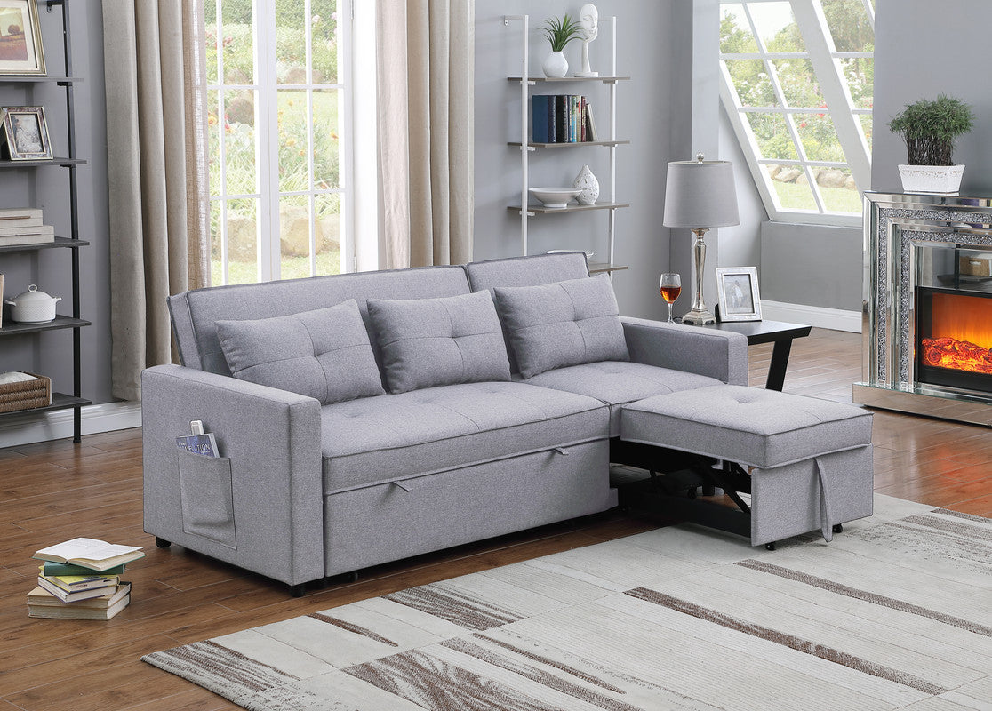 Zoey 79.75" Light Gray Linen Convertible Sleeper Sofa with Side Pocket