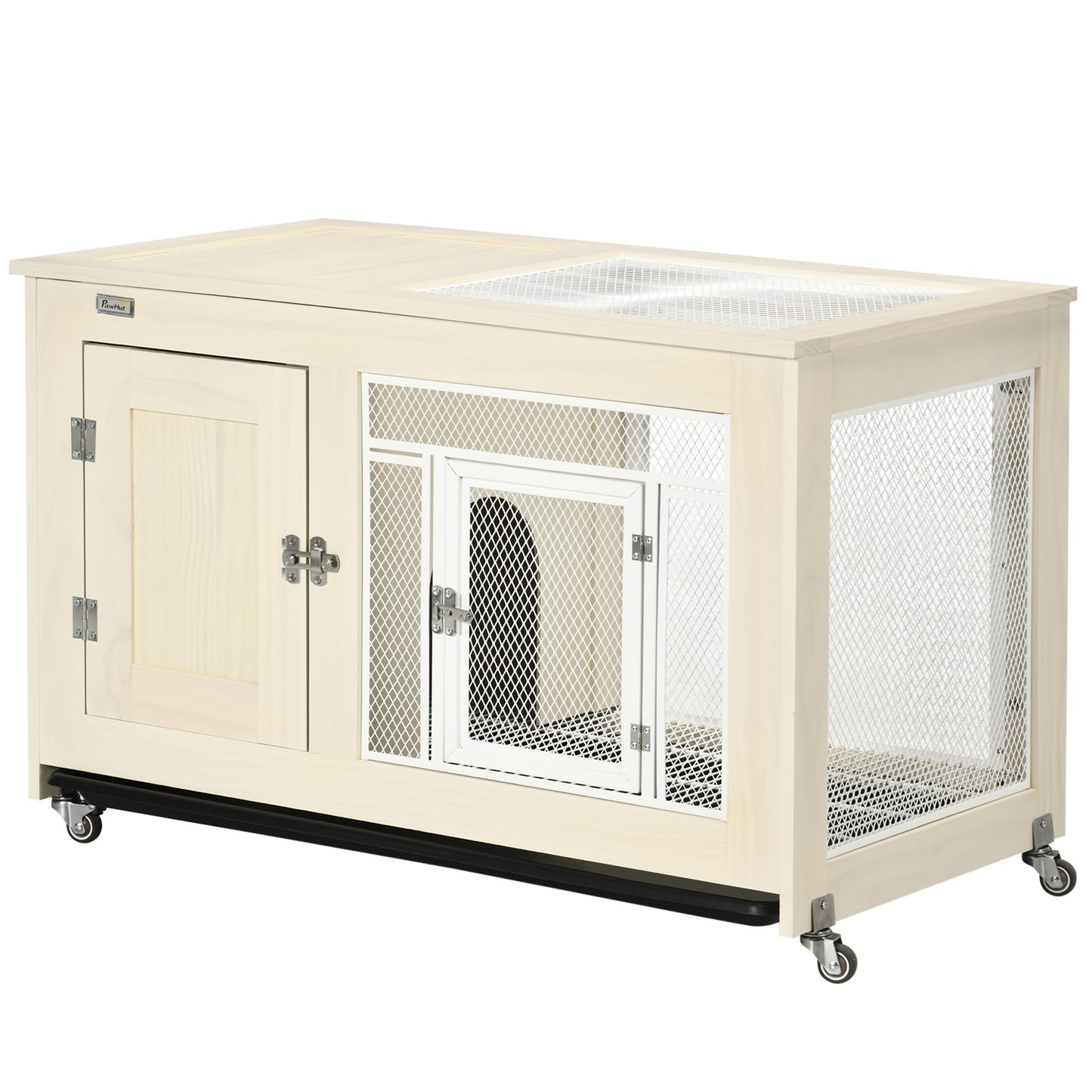 PawHut Small Rabbit Hutch Indoor Bunny Cage on Wheels, Rabbit Habitat with Tough Pinewood, Openable Top, Rabbit Cage Inside, 37.5" x 21" x 24.5"