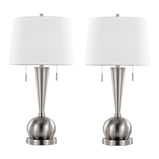 Jules 30.25' Contemporary Metal Table Lamp in Brushed Nickel with White Linen Shade and Built-In USB Port from Grandview Gallery by LumiSource - Set of 2