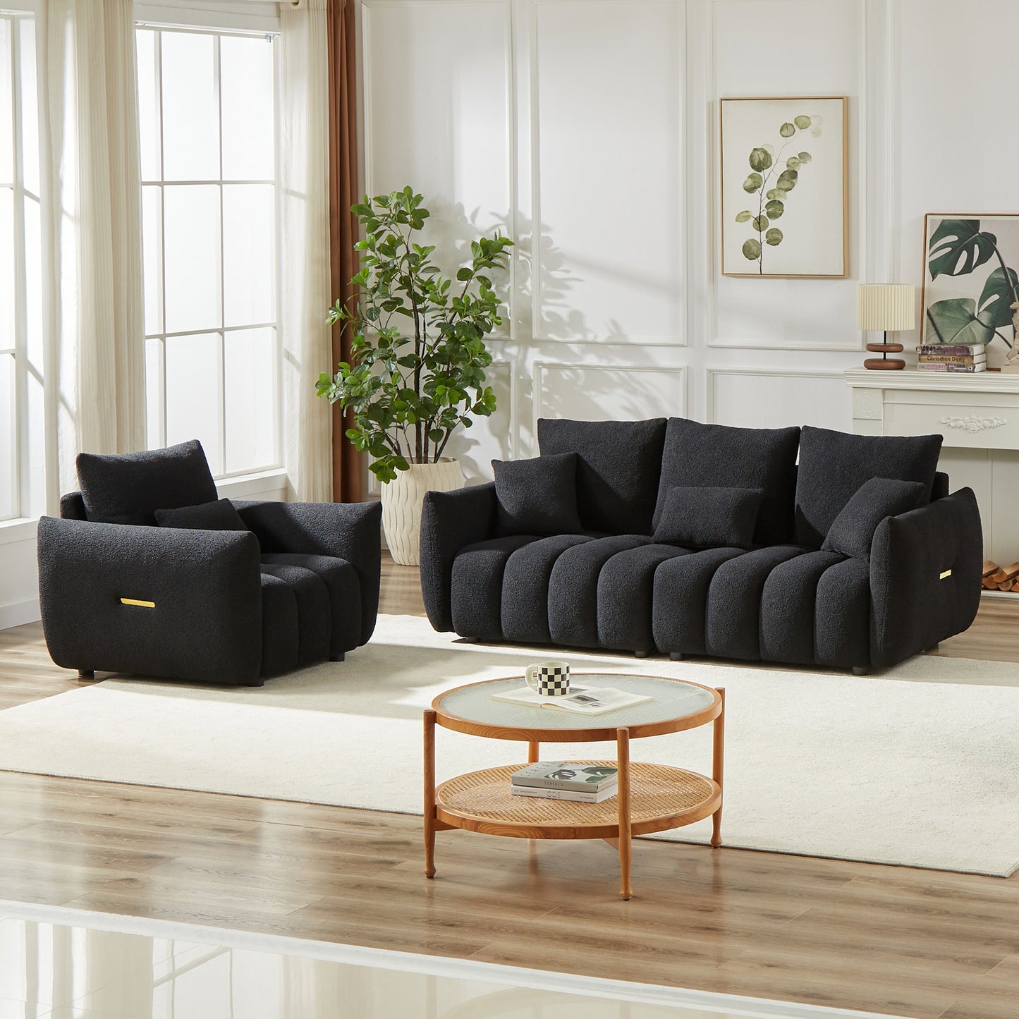 3 Seater + 1 Seater Combo Sofa Modern Living Room Sofa, Teddy Sofa, Wooden Frame, 4 Cushions, Apartment Sofa Furniture