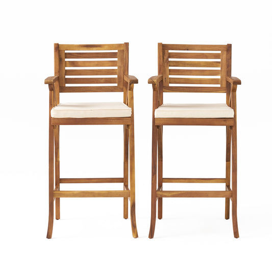 Barstool with Soft Curved Lines and Sturdy Frame, Set of 2, Brown