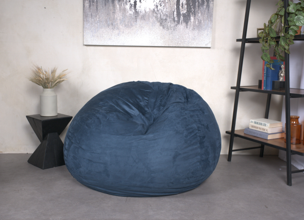 5-Foot Comfortable High-Density Shredded Foam Bean Bag Chair for Kids and Adults, with Removable Microsuede Cover, Ideal Reading and Bedroom Floor Lounge, Midnight Blue