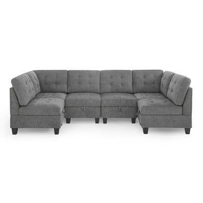 U shape Modular Sectional Sofa,DIY Combination,includes Four Single Chair and Two Corner,Grey Chenille