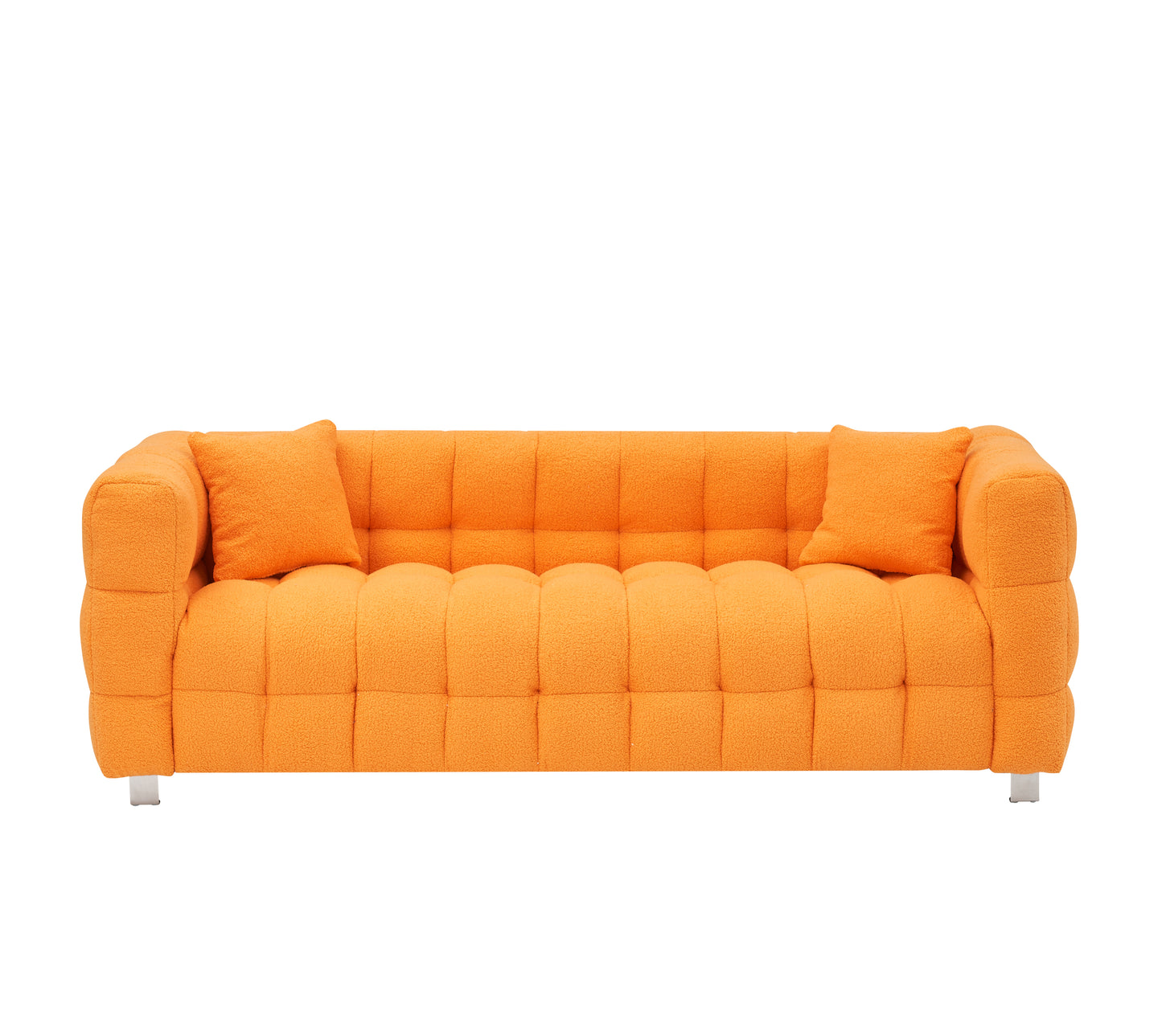 80-Inch Orange Teddy Fleece Sofa for Living Room or Bedroom, Including Two Throw Pillows & Sturdy Hardware Foot Support