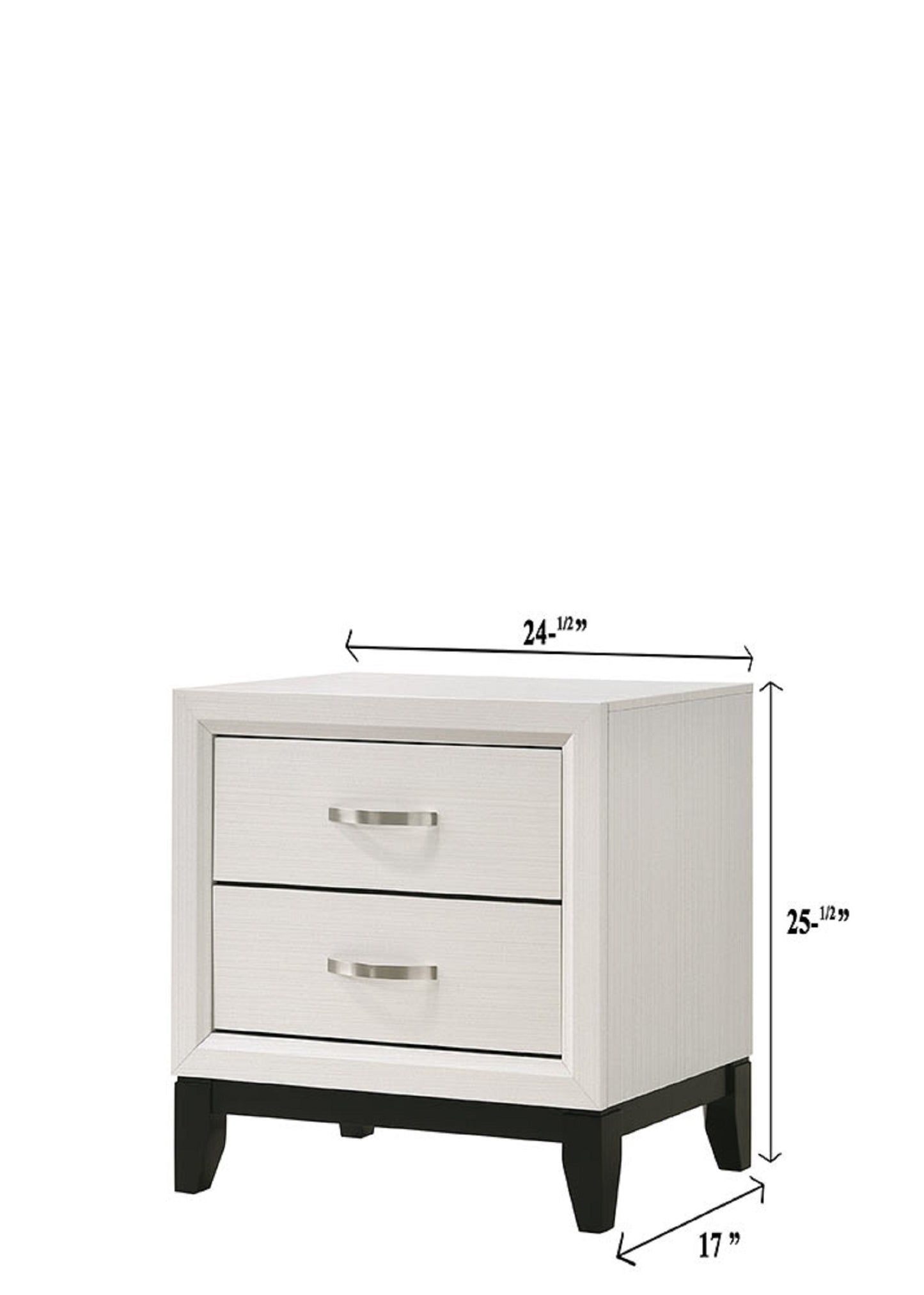 Contemporary 2-Drawer Nightstand End Table White Finish Two Storage Drawers Metal Handles Bedroom Living Room Wooden Furniture