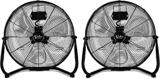 12 Inch 3-Speed High Velocity Heavy Duty Metal Industrial Floor Fans, Black, 2 Pack