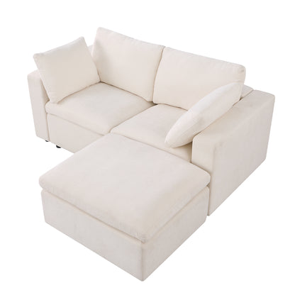 68.5" Loveseat Sofa with Ottoman Modular Sectional Love Seat Couch Small L Shaped Upholstered Couch for Living Room Apartment Small Space, Chenille  Beige