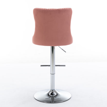 Swivel Velvet Barstools Adjusatble Seat Height from 25-33 Inch, Modern Upholstered Chrome base Bar Stools with Backs Comfortable Tufted for Home Pub and Kitchen Island, Pink,Set of 2,1712PK