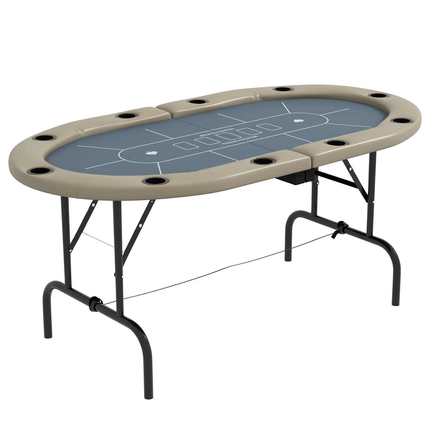 Soozier Poker Table Foldable, 70" Oval Blackjack Casino Texas Holdem Poker Game Table for 10 Players with Cup Holders, Blue and Brown