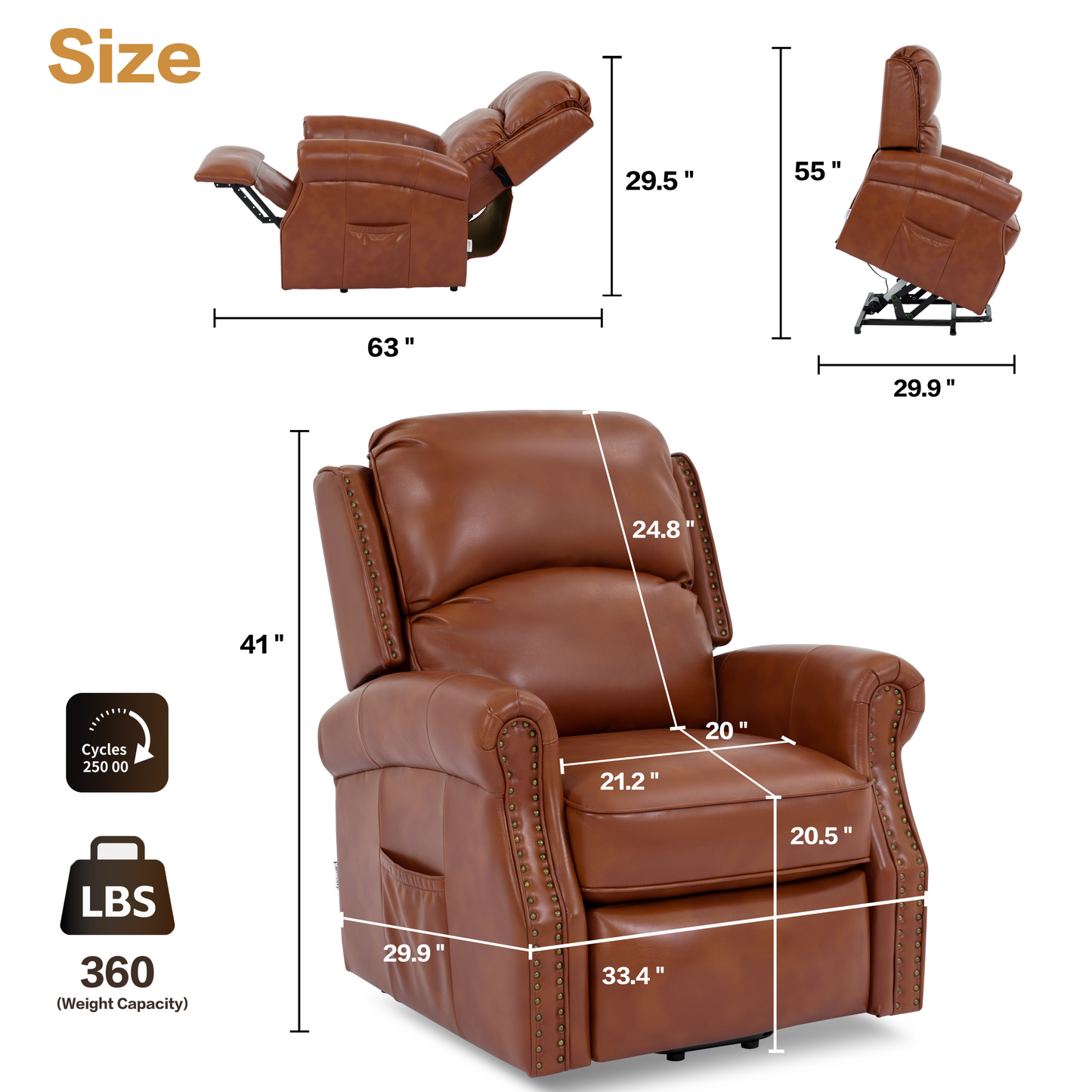 Lehboson Lift Recliner Chair, Electric Power Lift Recliner Chair for Elderly, (Caramel)