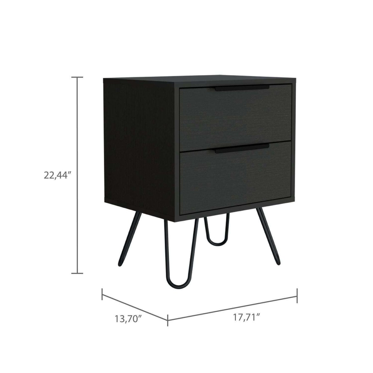 Augusta 2 Nightstand , End Table, Side Table Four Legs, Two Drawers -Black