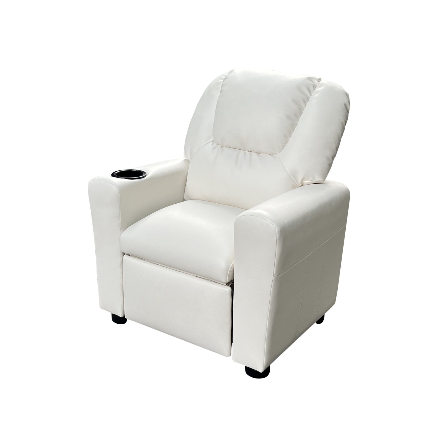 Marisa 22" White PU Leather Kids Recliner Chair with Cupholder