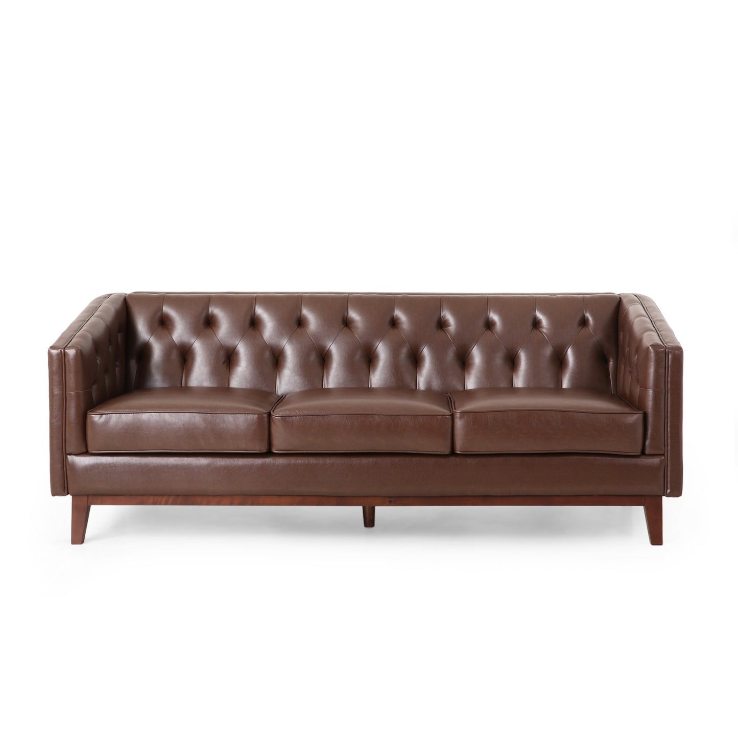 Mirod 81'' PU Sofa,Tufted Back,Solid Wood legs,Living Room and Study