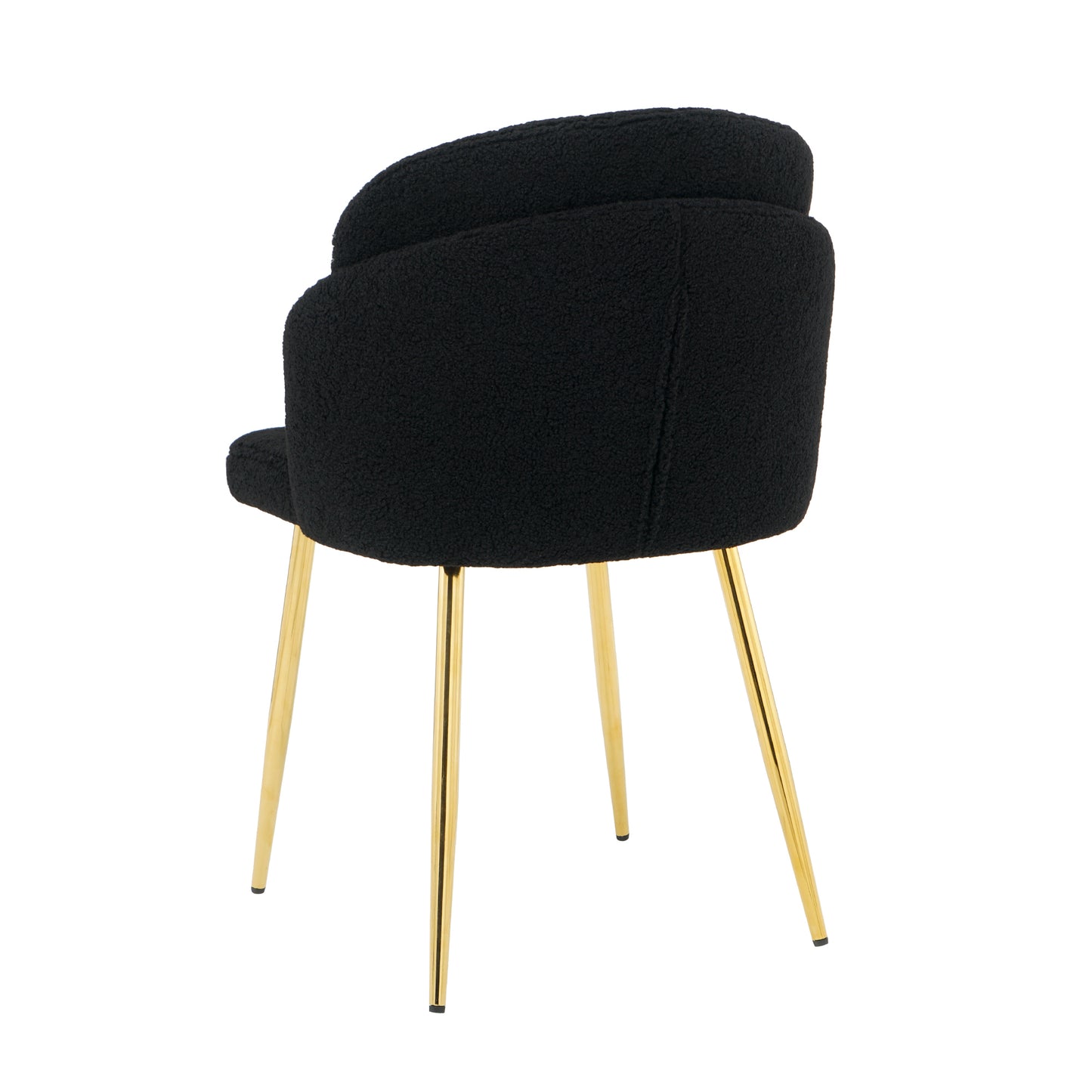 Modern simple black teddy fleece dining chair Fabric Upholstered Chairs home bedroom stool back dressing chair gold metal legs(set of 2)