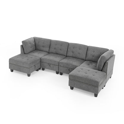 U shape Modular Sectional Sofa,DIY Combination,includes Two Single Chair ,Two Corner and Two Ottoman,Grey Chenille