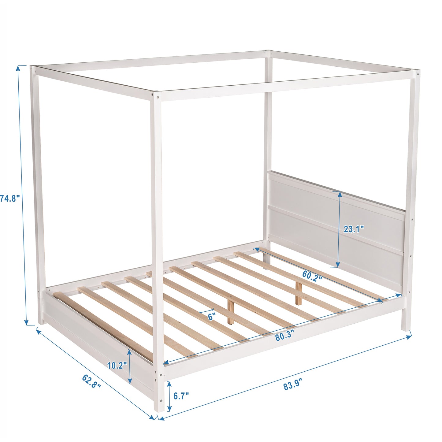 Queen Size Canopy Platform Bed with Headboard and Support Legs,White