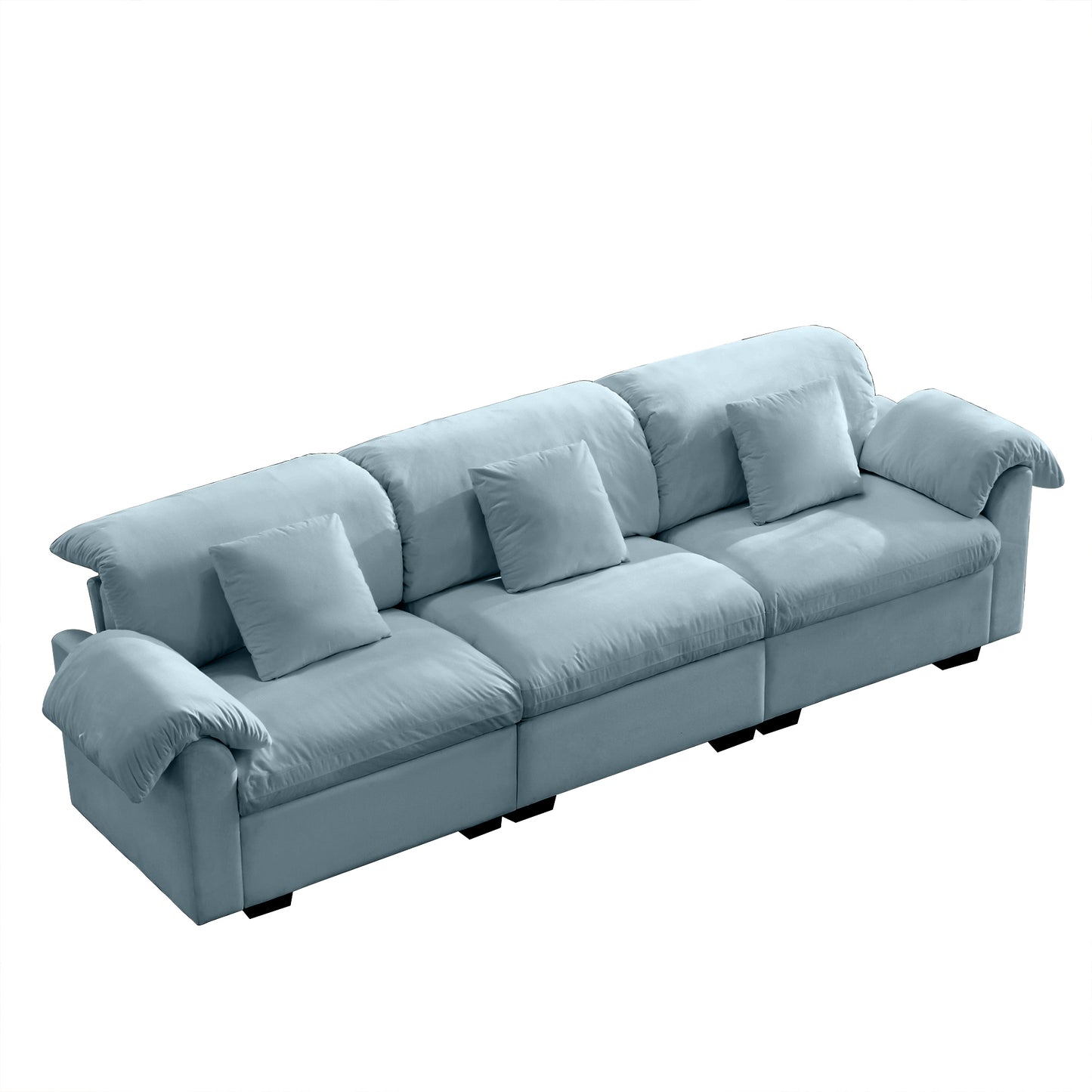 Extra Large 3 - Seat Modern Velvet Sofa With Storage Function Under Each Seat, Oversize Sofa Clould Like Deep Seat Couch with Comfortable Seat and Back Support, 3 Seater Sofa with Fluffy Armrest Pillo