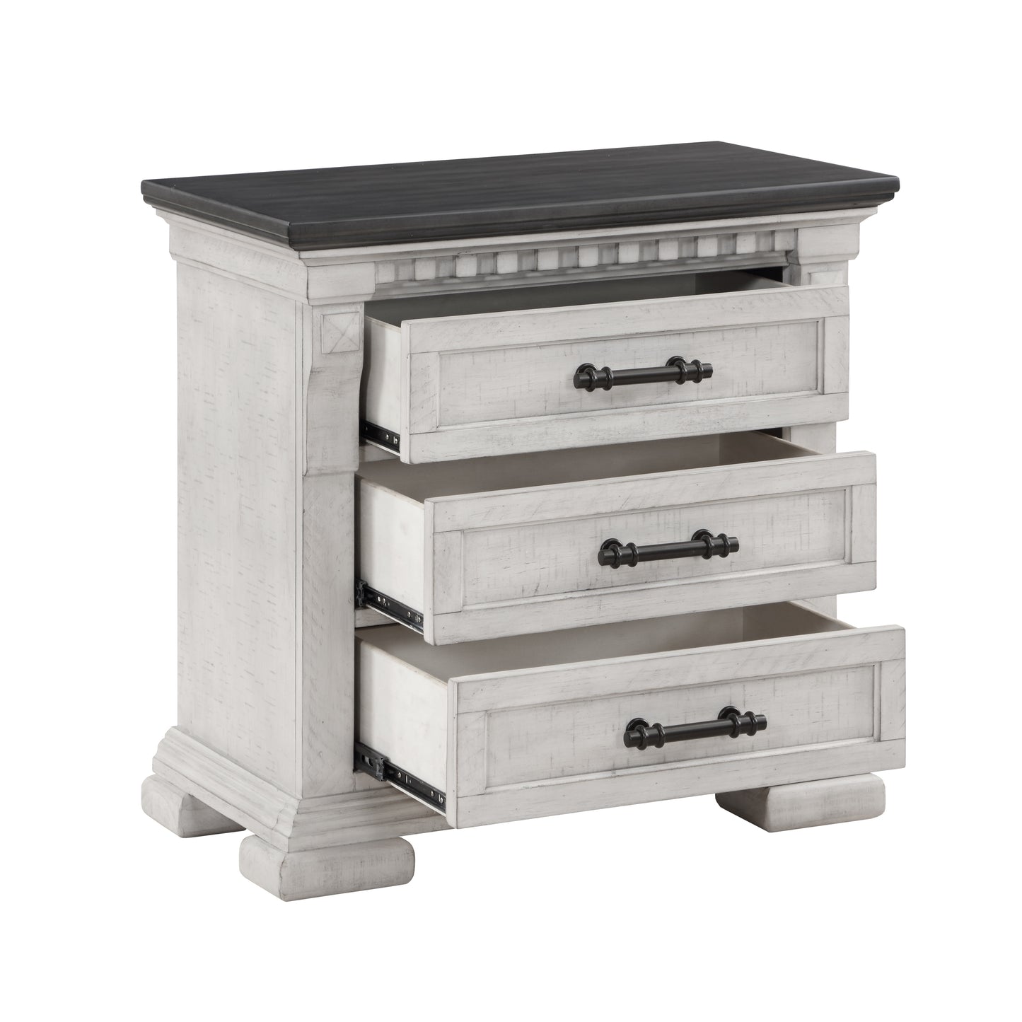 Transitional Style 3-Drawer Night stand Made with Wood in Antique White
