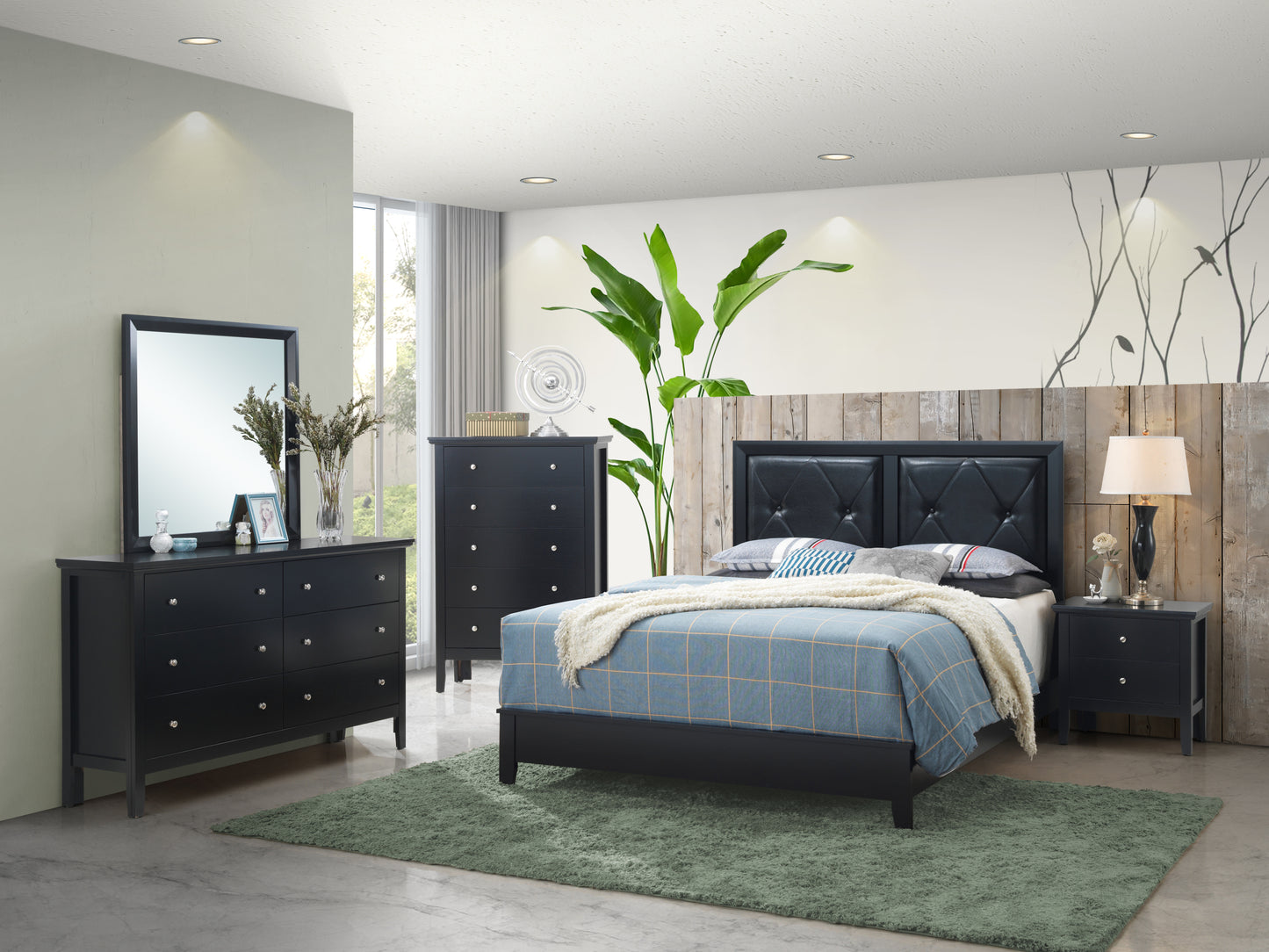 Elegant Transitional Black Full Bed Frame