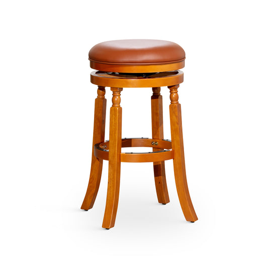 30" Bar Stool, Natural Finish, Saddle Leather Seat