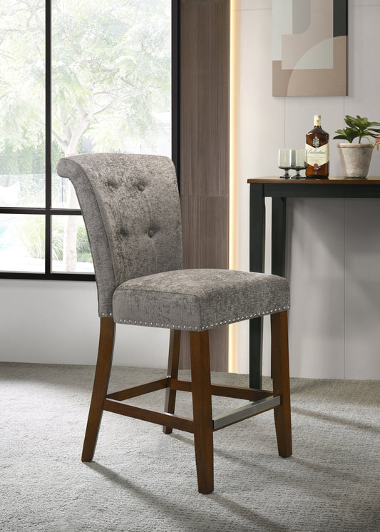 Auggie 20.5" Gray Fabric Counter Height Chair with Nailhead Trim