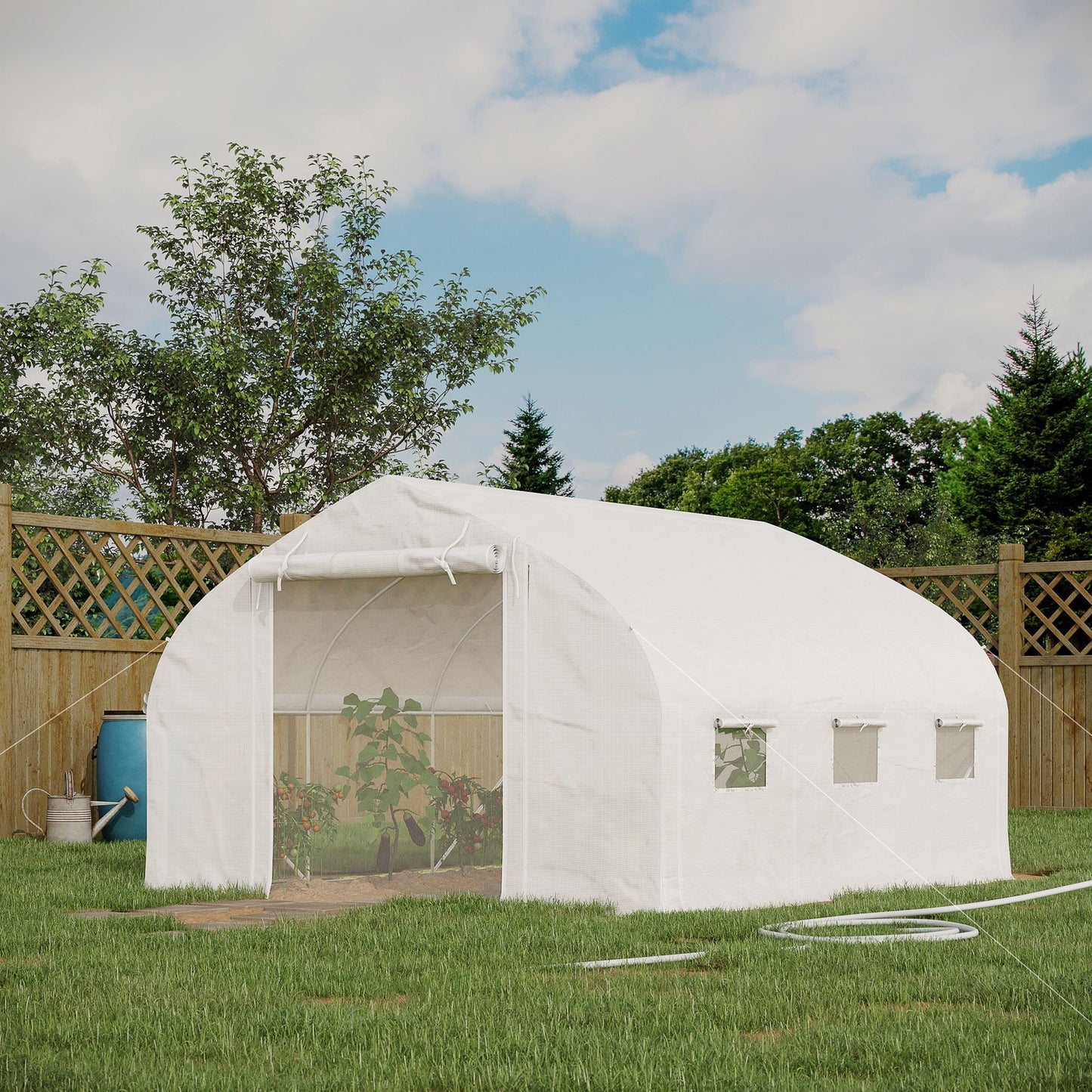 Outsunny 11.5' x 10' x 6.5' Walk-in Tunnel Greenhouse, Green House with Zippered Mesh Door, 7 Mesh Windows & Roll-up Sidewalls, Upgraded Gardening Plant Hot House with Galvanized Steel Hoops, White