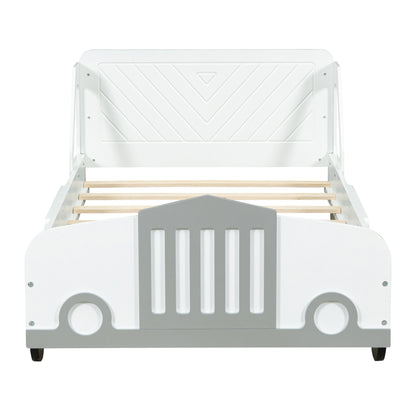 Twin Size Car-Shaped Platform Bed with Wheels,White