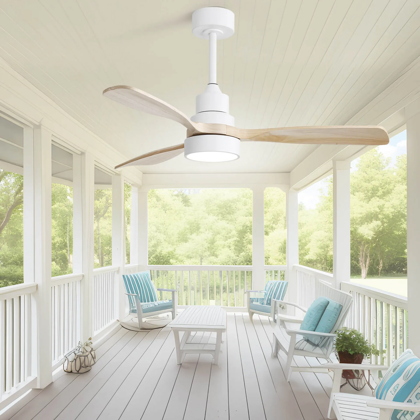 48 Inch Solid Wood Ceiling Fan with Dimmable Light 6 Speed Reversible DC Motor