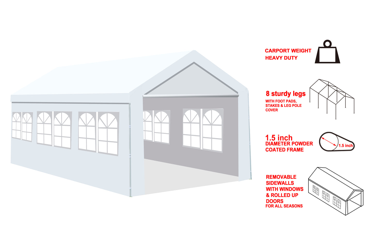 10'x20' Heavy Duty Carport Gazebo, Canopy Garage, Car Shelter with windows