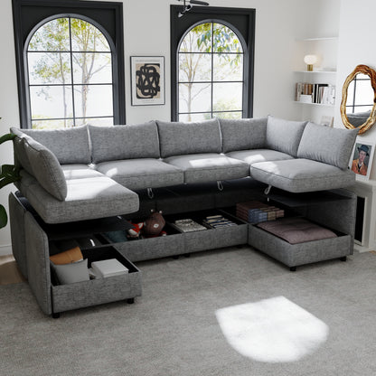 Modular Sectional Sofa, Convertible Sofa Seat With Storage, Sleeper Sectional Sofa Set, Fabric Flexible Modular Combinations for Living Room