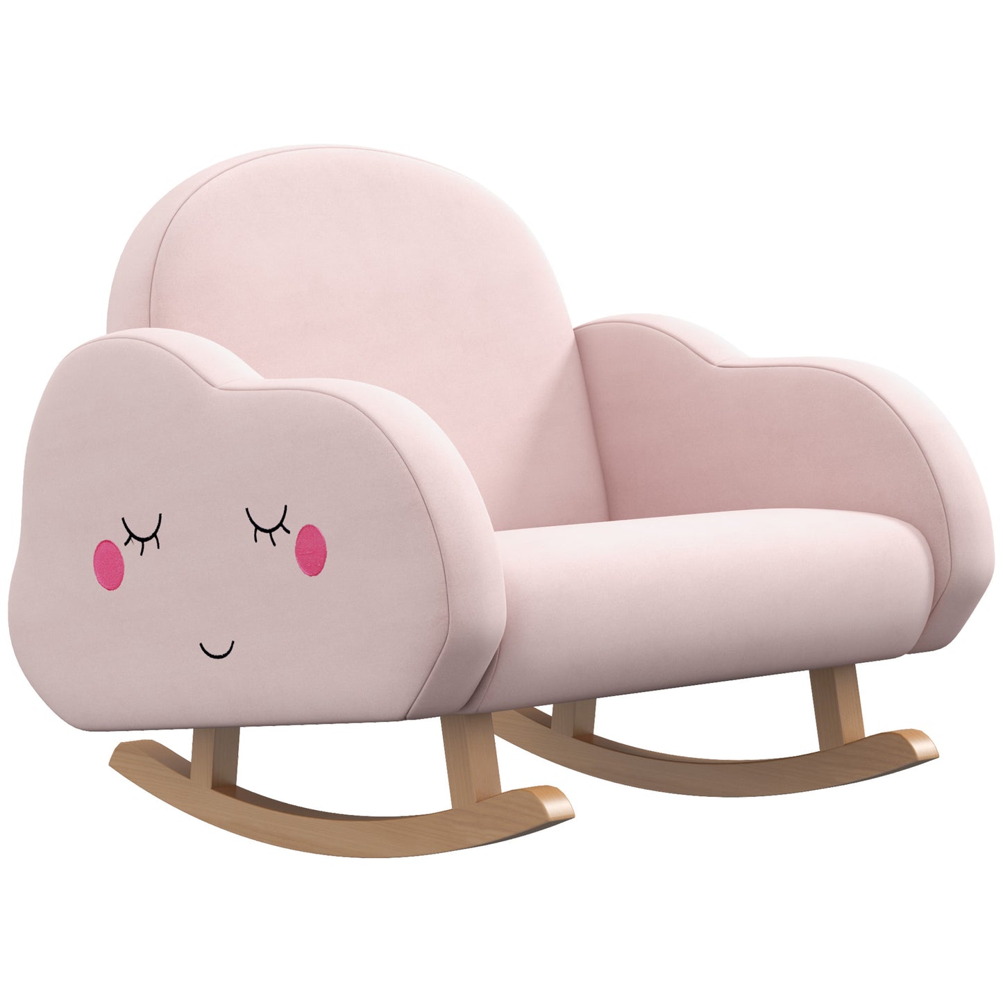 Qaba Kids Rocking Chair, Cloud Shaped Children Rocker Armchair for Nursery Playroom Preschool, with Solid Wood Legs, Anti-Tipping Design, for 1.5-5 Years, Pink