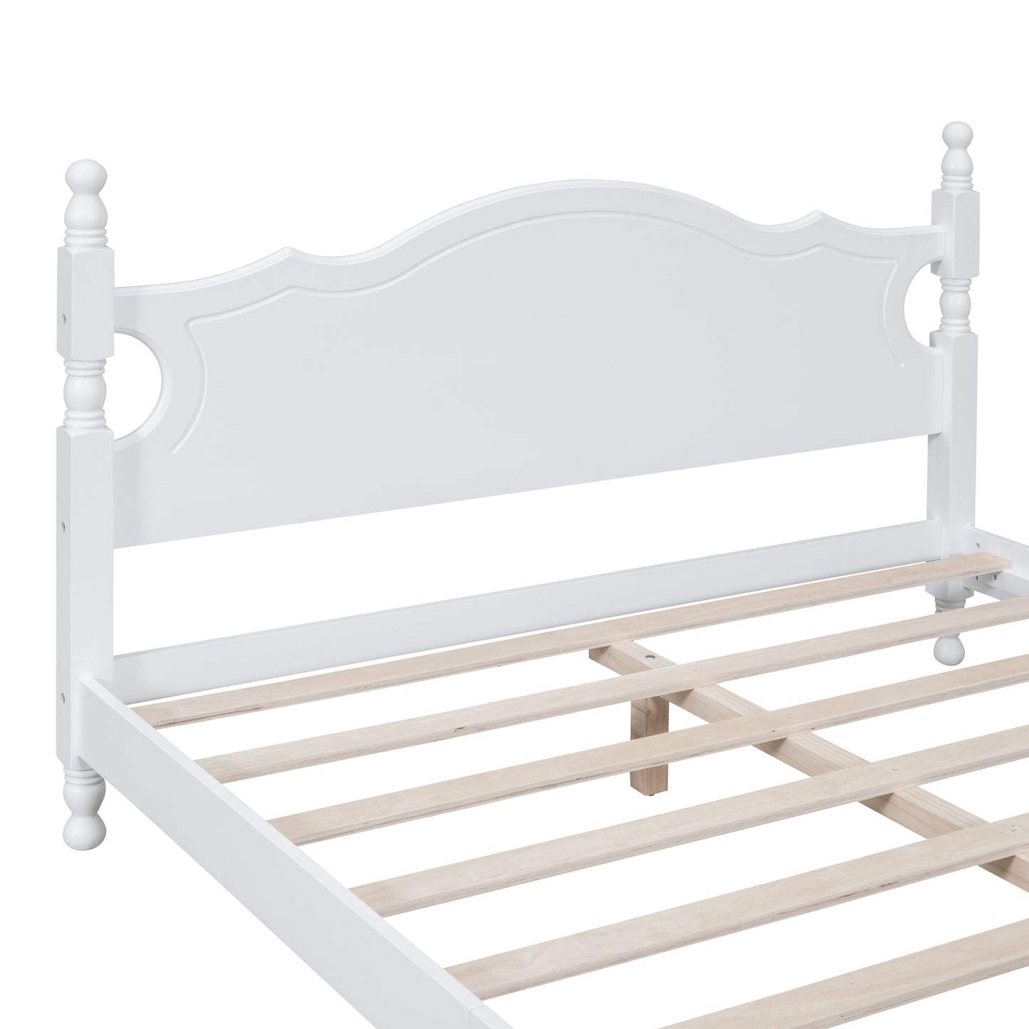 Queen Size Wood Platform Bed Frame,Retro Style Platform Bed with Wooden Slat Support,White