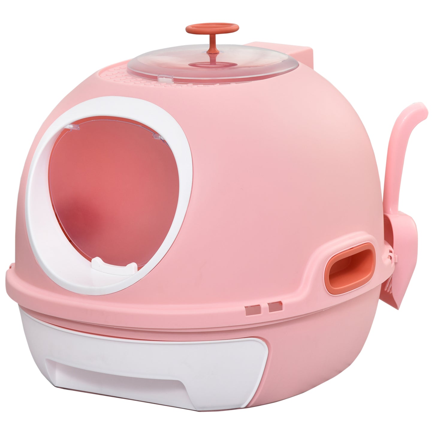 PawHut Covered Litter Box, Litter Box with a Lid, Scoop Enclosed Drawer & Skylight for Cats That's Easy to Clean, Pink