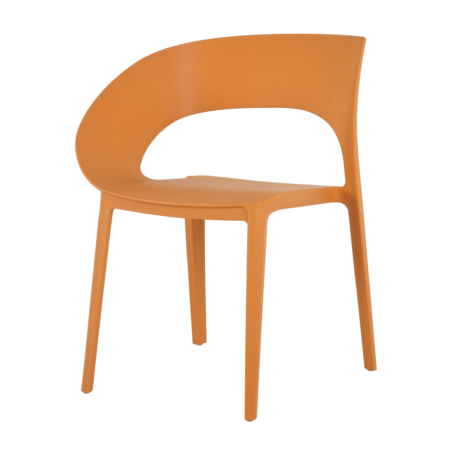 One-piece designed single chair, UV-resistant, waterproof and wear-resistant, in tropical orange. Dimensions: 21.26*23.6*32.48 (in). Polypropylene material.
