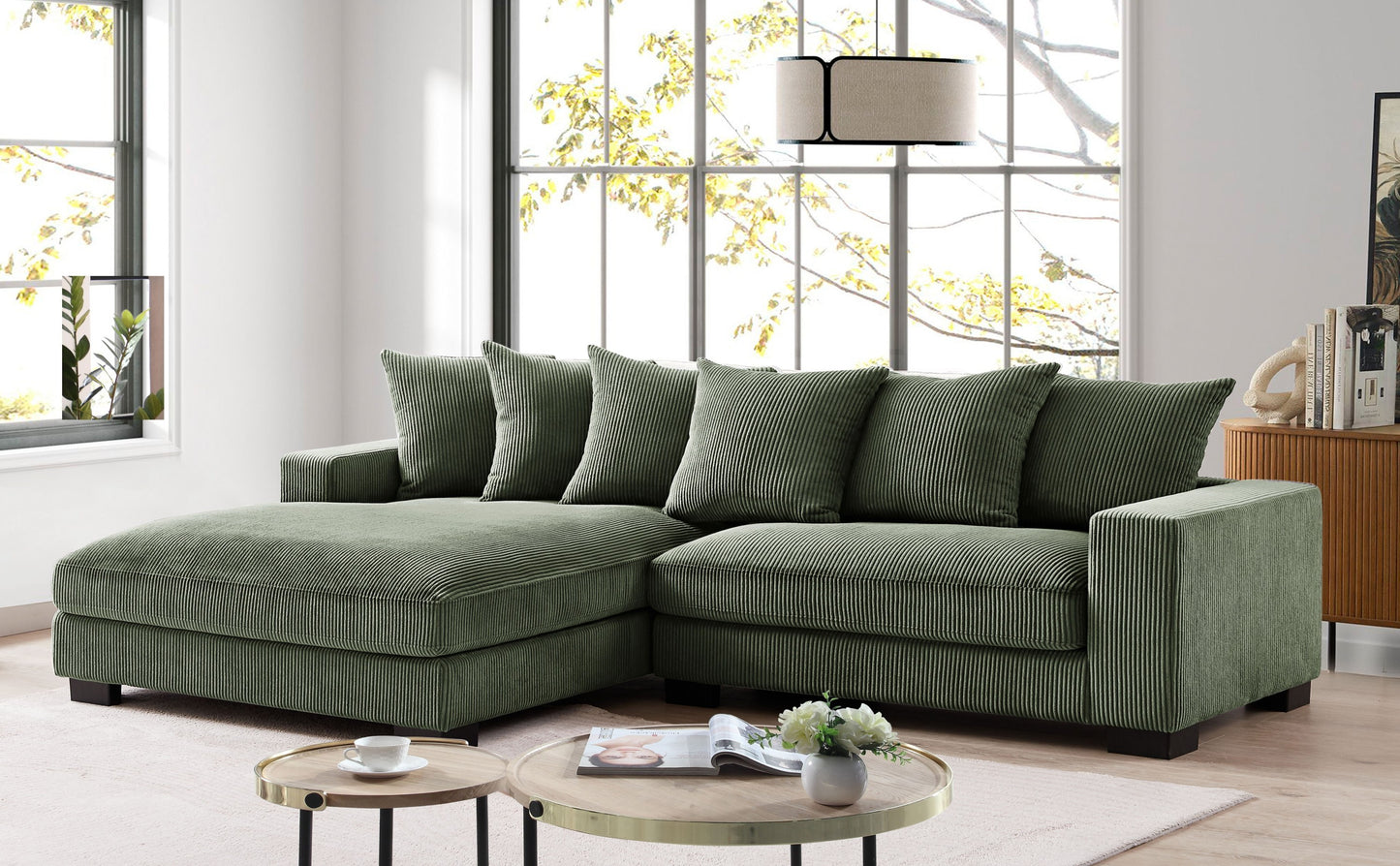 Container Furniture Direct Luxe Oversized Two-Piece Left Facing Sectional Couches for Living Room, 102.4-Inch L Shaped Sofa with Chaise, Upholstered with Corduroy Fabric, Dark Green
