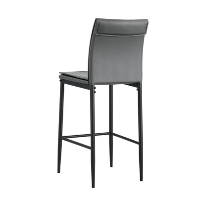 Grey Leather Barstool Dining Counter Height Chair Set of 2