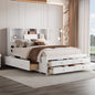 Queen Size Platform Bed with Storage Headboard and 8 Drawers, White