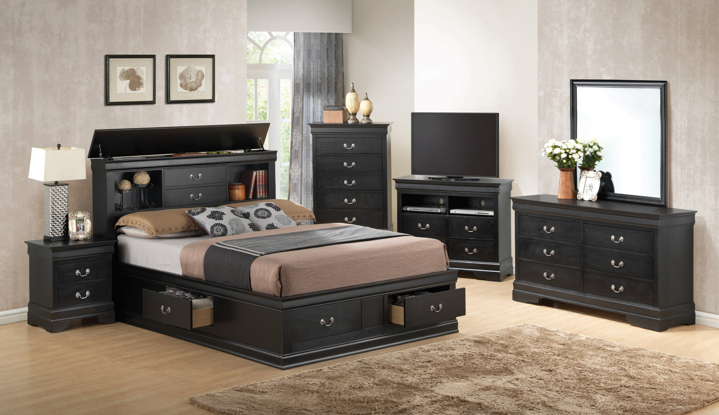 Traditional Black Queen Storage Bed With Elegance