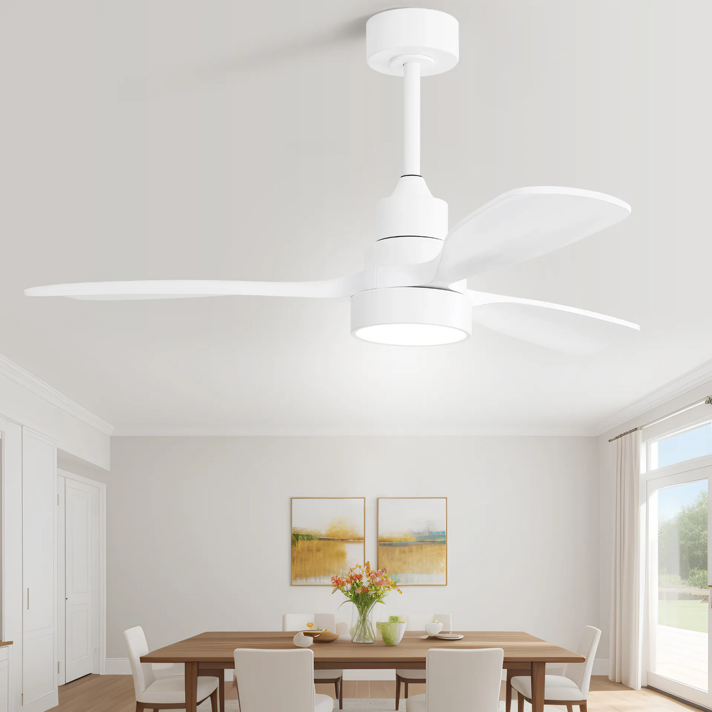 48 Inch Solid Wood Ceiling Fan with Dimmable Light 6 Speed Reversible DC Motor