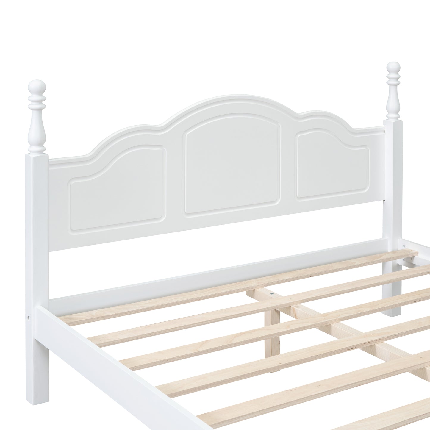 Queen Size Wood Platform Bed Frame,Retro Style Platform Bed with Wooden Slat Support,White